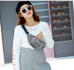 Leopard Print Waist Bag for Women, Autumn Winter Double-layer Shoulder Chest Bag