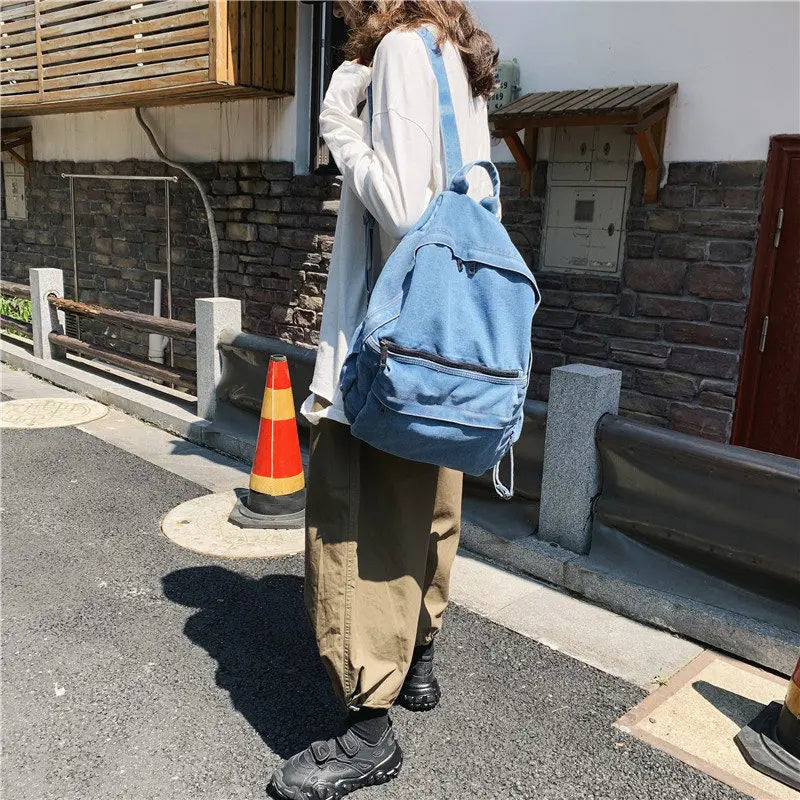 Vintage Denim School Bag Shoulder Backpack