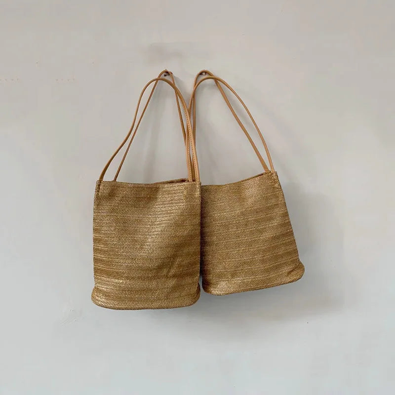 Women's Straw Bag Casual Woven Single Shoulder Bucket Bag