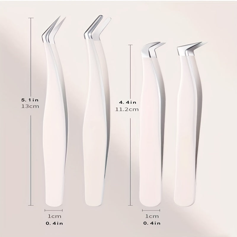 Stainless Steel Eyebrow & Eyelash Tweezers Set