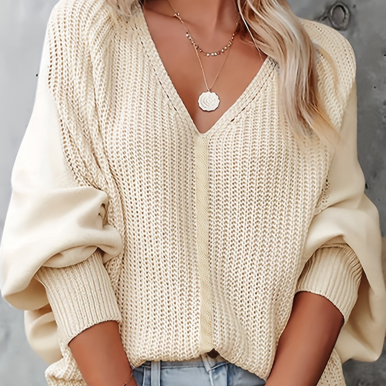 Casual Sweater V Neck Stretch