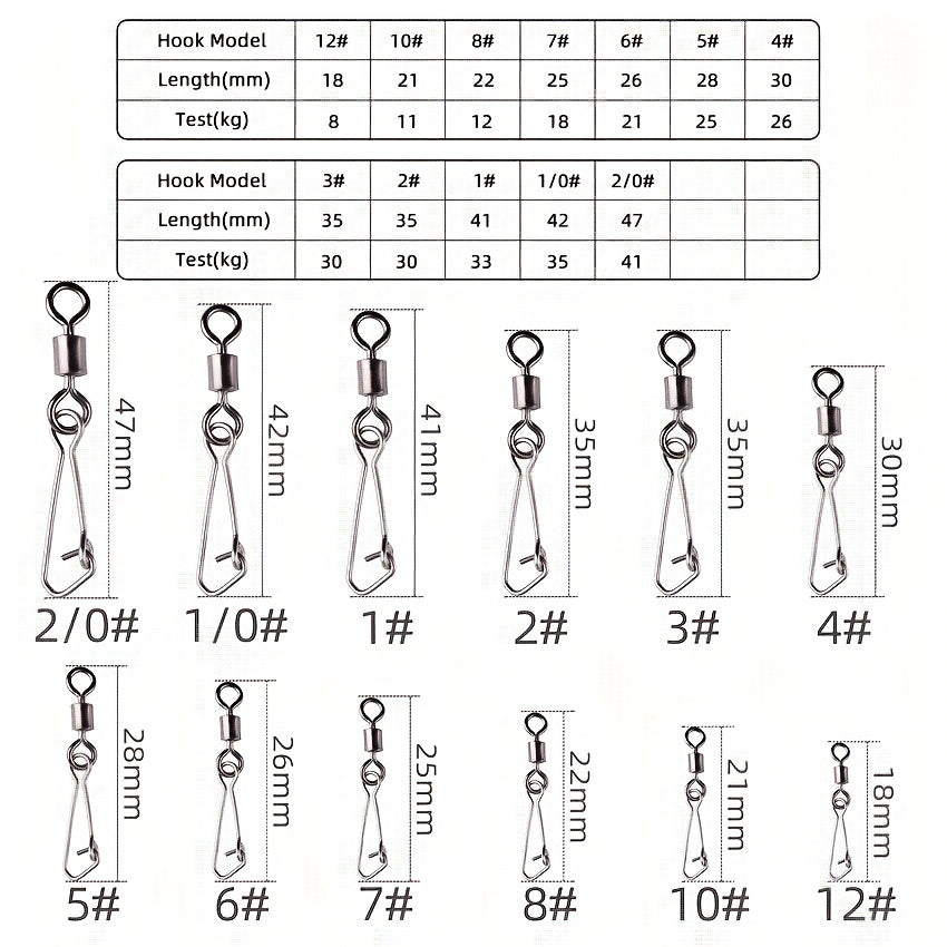 50pcs Stainless Steel Barrel Snap Swivels Fishing Line Connectors