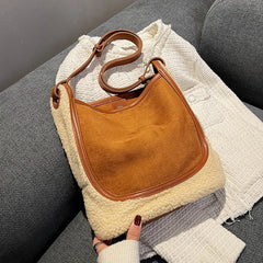 Autumn Winter Women's Lamb Wool Handbags Bucket Shoulder And Clutches Bag