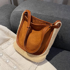 Autumn Winter Women's Lamb Wool Handbags Bucket Shoulder And Clutches Bag
