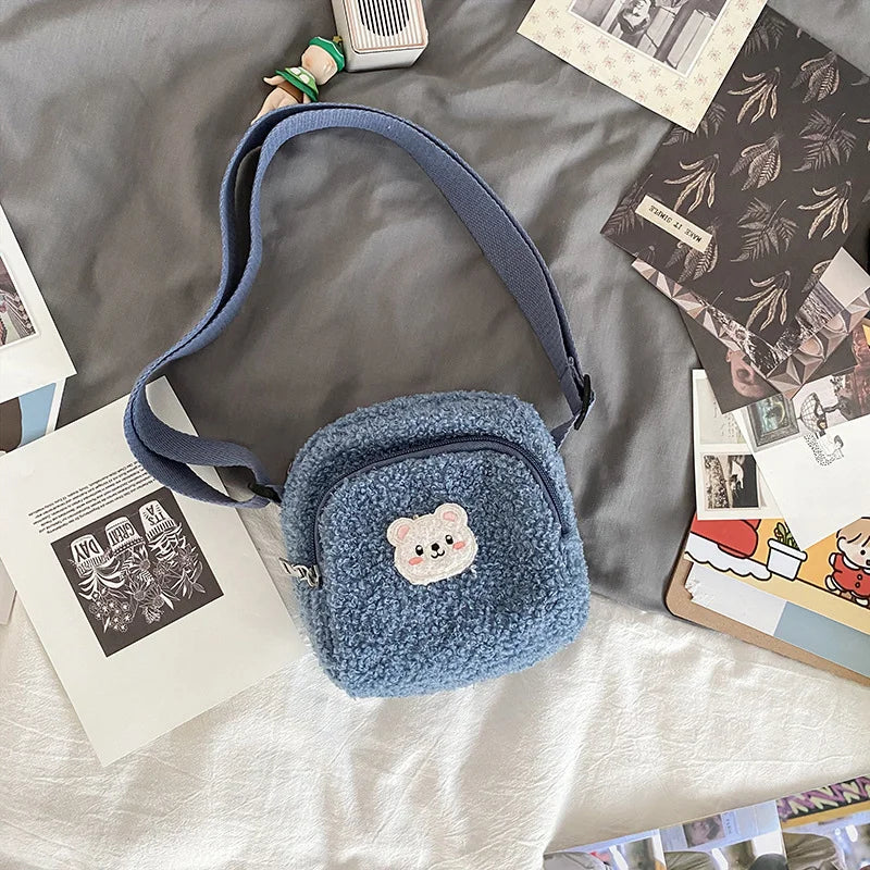 Autumn Winter Bear Messenger Bag Plush Shoulder Bag Girls Phone Bag