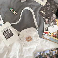 Autumn Winter Bear Messenger Bag Women Plush Small Shoulder Bag