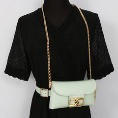 Green PU Waist Pack Chain Messenger Flap Purse Fanny Pack