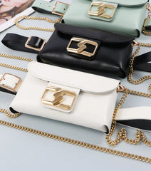 Green PU Waist Pack Chain Messenger Flap Purse Fanny Pack