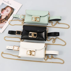 Green PU Waist Pack Chain Messenger Flap Purse Fanny Pack