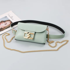Green PU Waist Pack Chain Messenger Flap Purse Fanny Pack