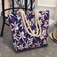 Summer Flower Print Canvas Tote Handbag