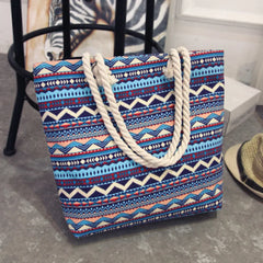 Summer Flower Print Canvas Tote Handbag