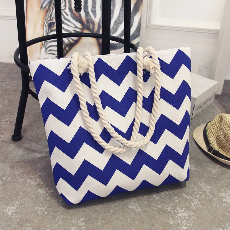 Summer Flower Print Canvas Tote Handbag