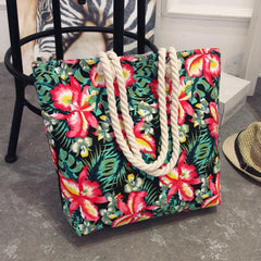 Summer Flower Print Canvas Tote Handbag