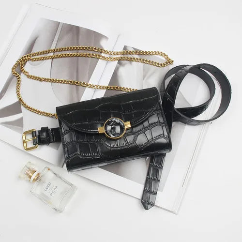 Stone Grain PU Leather Fanny Pack Large Size Waist Belt Phone Bag