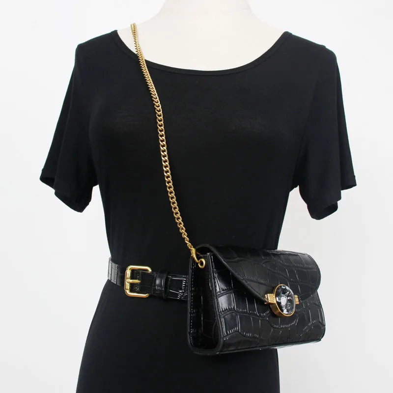 Stone Grain PU Leather Fanny Pack Large Size Waist Belt Phone Bag