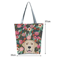 Puppy Print Book Tote Bag Zipper Shoulder Bag