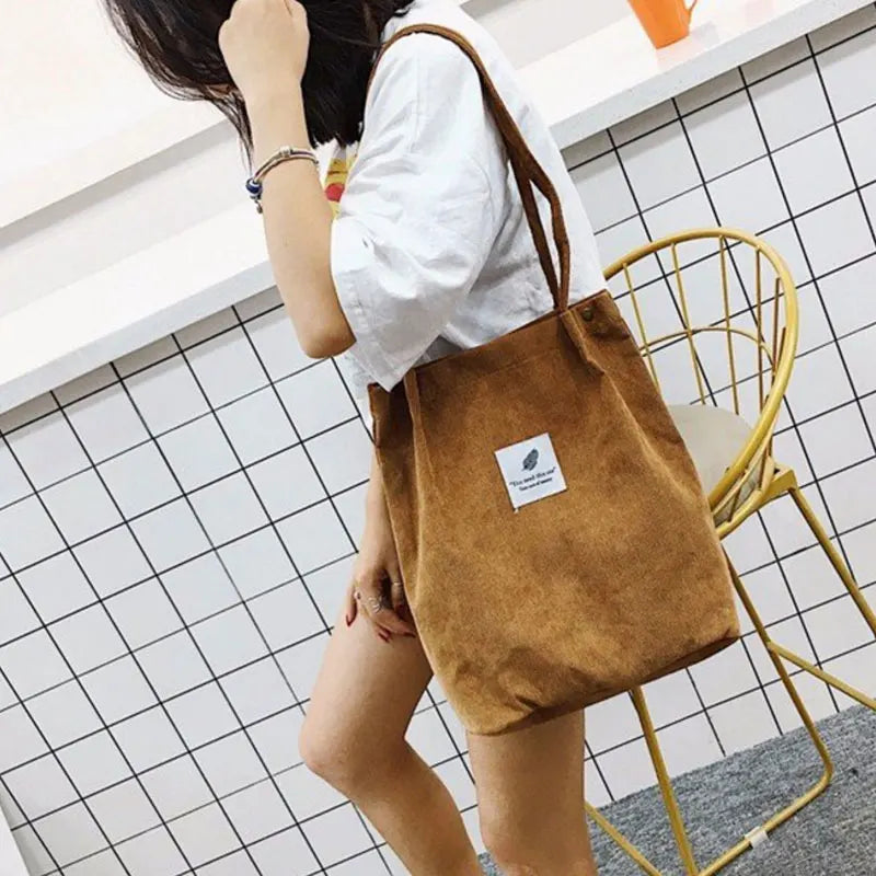 Corduroy Shoulder Bag Reusable Shopping Bags Casual Tote for Women