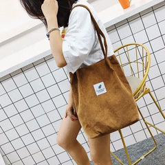 Corduroy Shoulder Bag Reusable Shopping Bags Casual Tote for Women