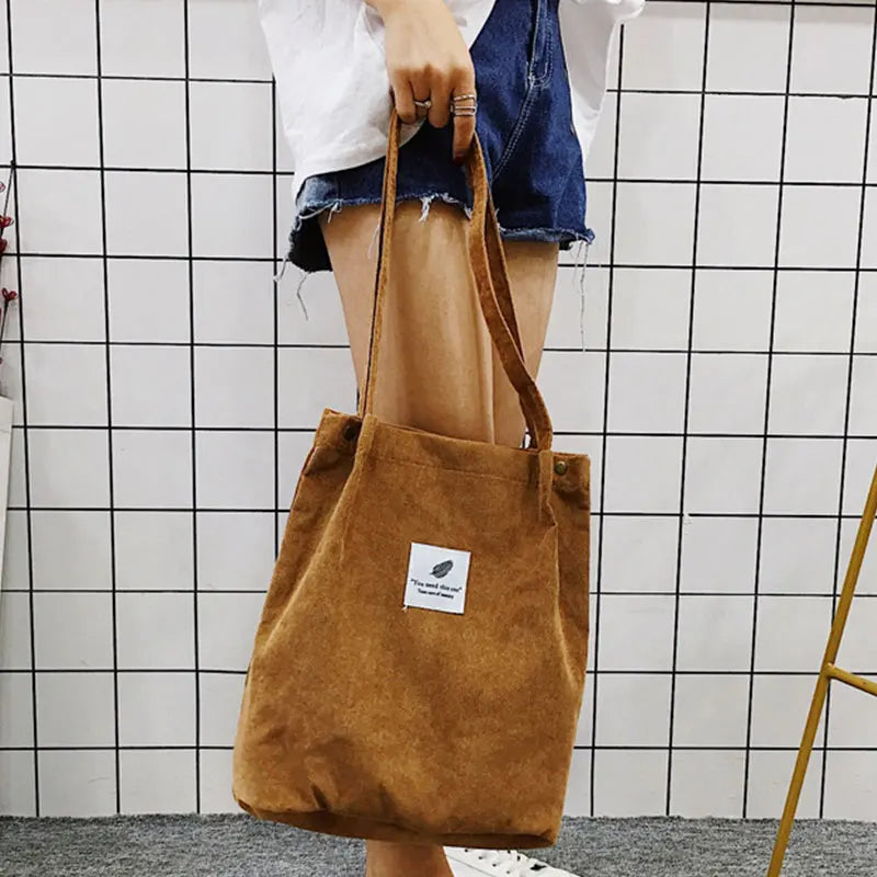 Corduroy Shoulder Bag Reusable Shopping Bags Casual Tote for Women