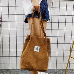 Corduroy Shoulder Bag Reusable Shopping Bags Casual Tote for Women