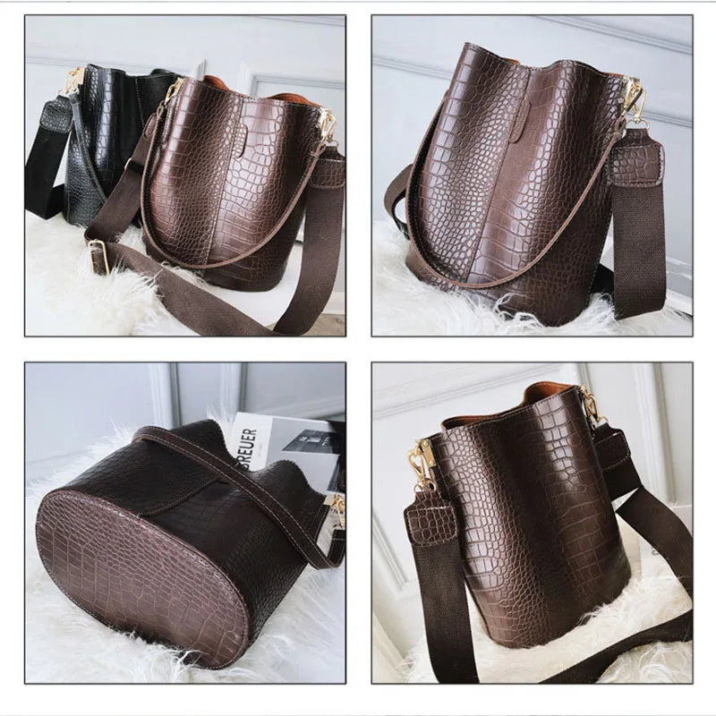 Crocodile Crossbody Bag for Women Shoulder Bag PU Leather Bucket Bag