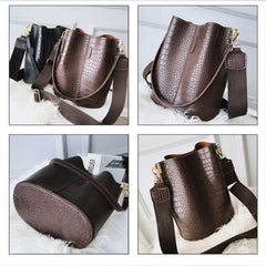 Crocodile Crossbody Bag for Women Shoulder Bag PU Leather Bucket Bag