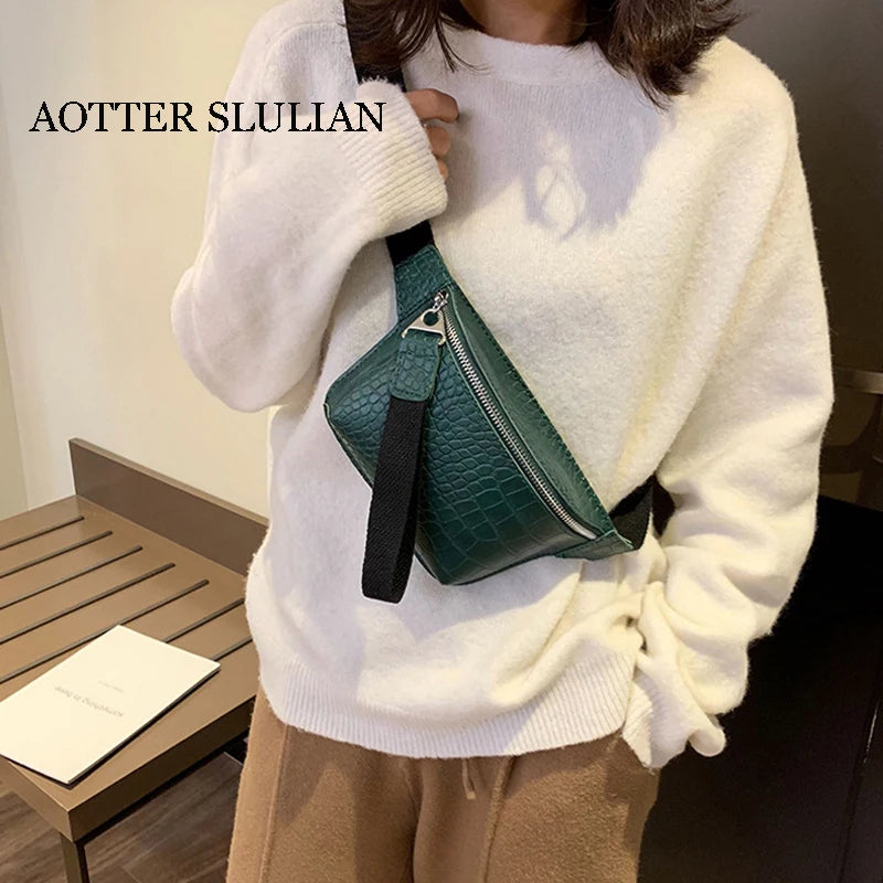 Crocodile Leather Waist Bag Women Chest Bag Casual Waist Pack