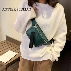 Crocodile Leather Waist Bag Women Chest Bag Casual Waist Pack