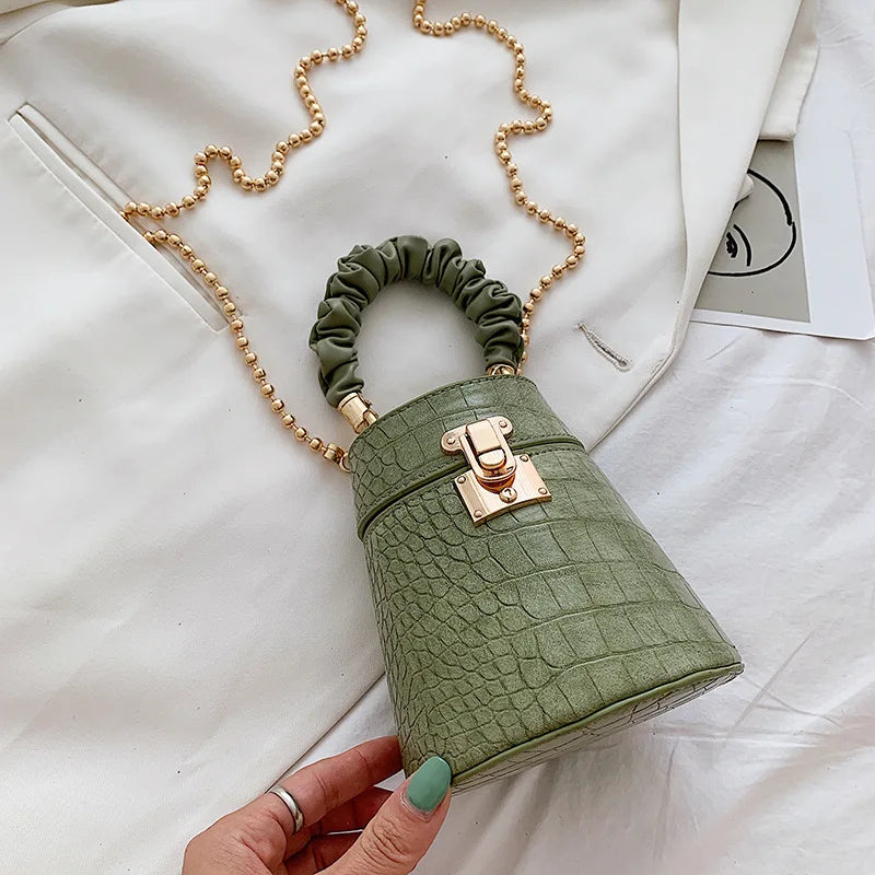 Crocodile Pattern Bucket Bag Retro Totes Ladies PU Leather Shoulder Messenger