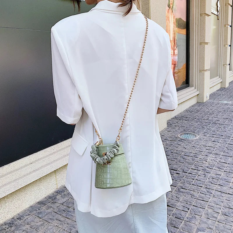 Crocodile Pattern Bucket Bag Retro Totes Ladies PU Leather Shoulder Messenger