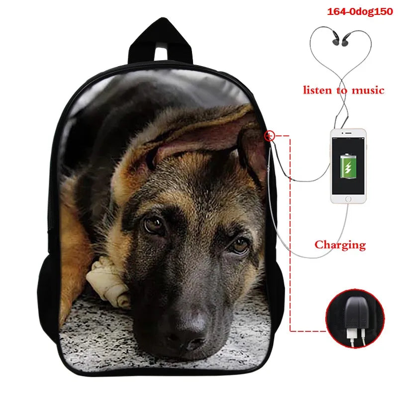 Pug Dog School Backpack for Boys Girls 3D Animal Printed Children's Bag