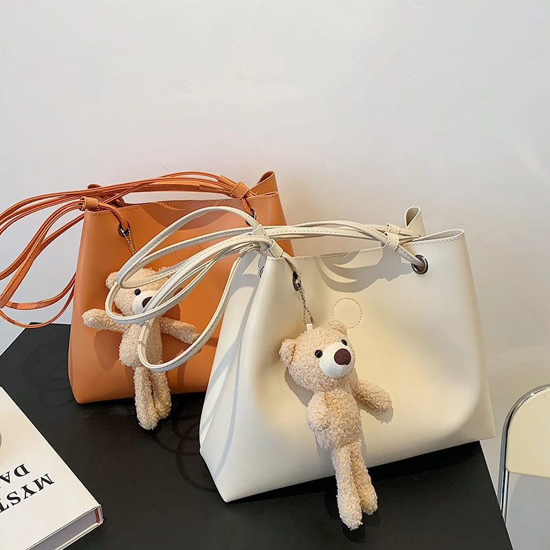Vintage Leather Tote Bag Set Large Capacity Women Bags