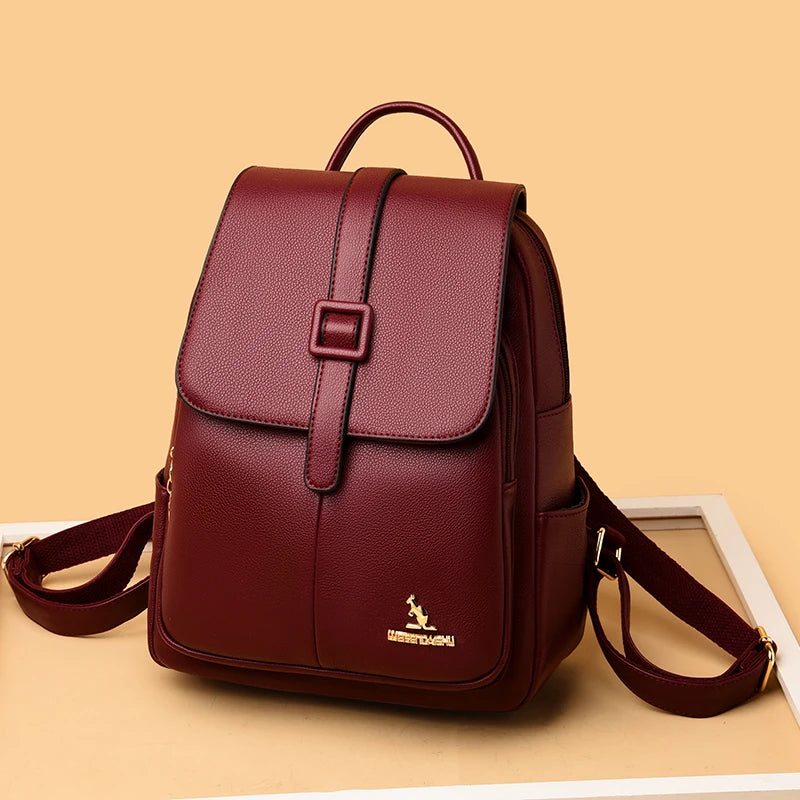 Leather Women's Backpack Casual Shoulder Bag for Teen Girls