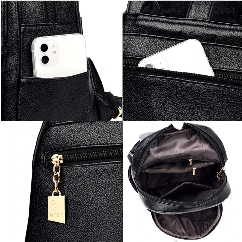 Leather Women's Backpack Casual Shoulder Bag for Teen Girls