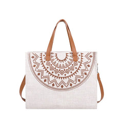 Ethnic Women Large Linen Tote Bag Retro Zipper Shoulder Messenger Bag