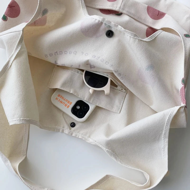 Canvas Tote Bag Japanese Peach Print Eco Bag