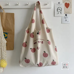 Canvas Tote Bag Japanese Peach Print Eco Bag