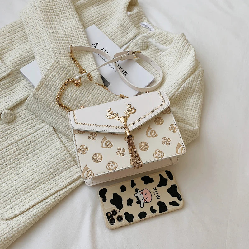 Chain Shoulder Bags for Women Small Printing Crossbody Bags Deer Head Bag