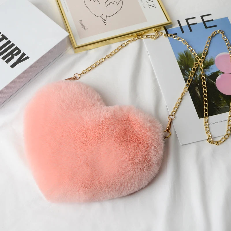Rex Rabbit Fur Love Bag Peach Heart Bag Chain Bag Shoulder Cross-chain