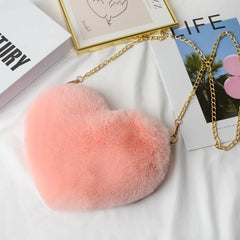 Rex Rabbit Fur Love Bag Peach Heart Bag Chain Bag Shoulder Cross-chain