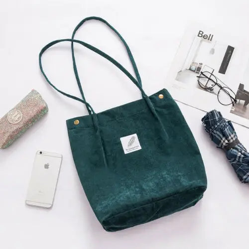 Women's Corduroy Shoulder Bag Large Capacity Handbag Travel Tote Organizer