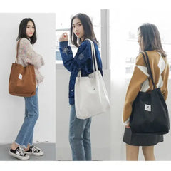 Women's Corduroy Shoulder Bag Large Capacity Handbag Travel Tote Organizer
