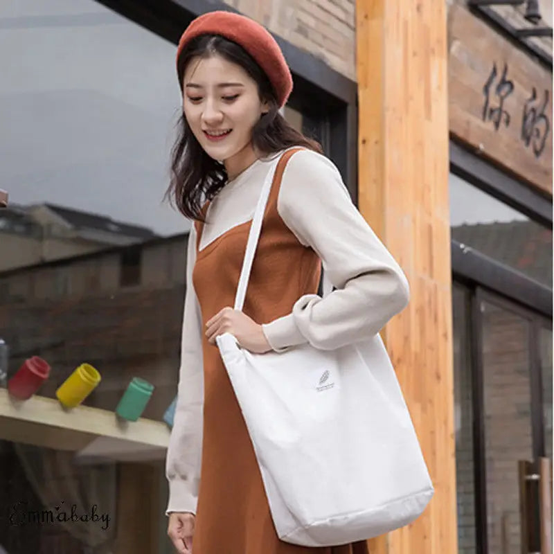 Women's Corduroy Shoulder Bag Large Capacity Handbag Travel Tote Organizer