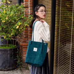 Women's Corduroy Shoulder Bag Large Capacity Handbag Travel Tote Organizer