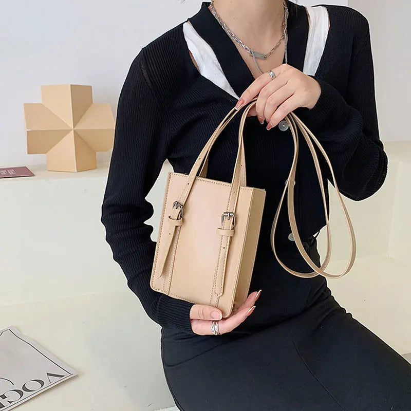 Small Square Shoulder Bag Solid PU Leather Crossbody Ladies Bag