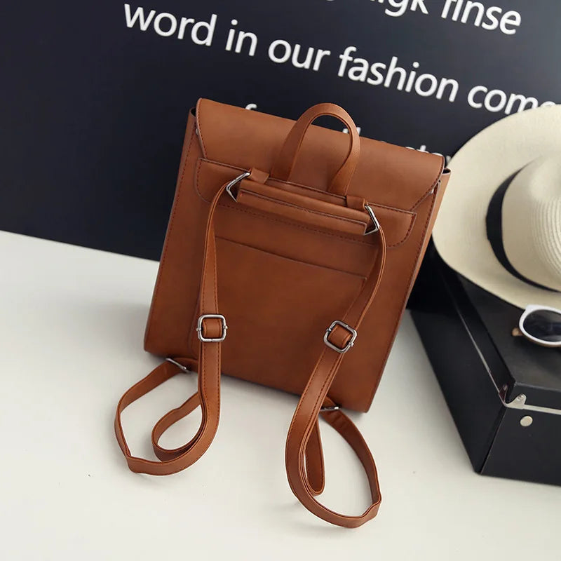 Women Backpack PU Leather Retro Female Bag Schoolbags Teenage