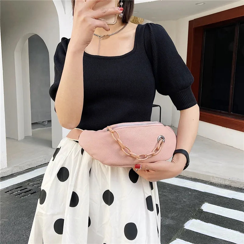 Women Banana Waist Pack Crossbody Pouch Leather Clutches Purse
