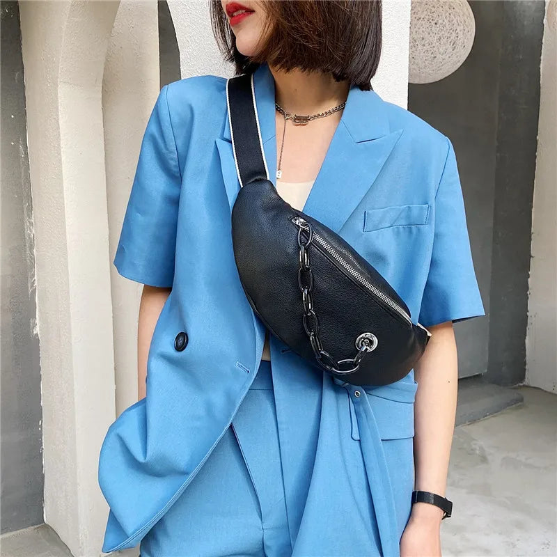 Women Banana Waist Pack Crossbody Pouch Leather Clutches Purse