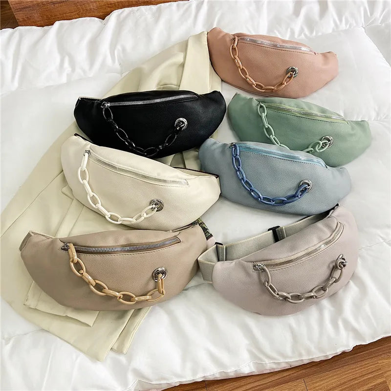 Women Banana Waist Pack Crossbody Pouch Leather Clutches Purse